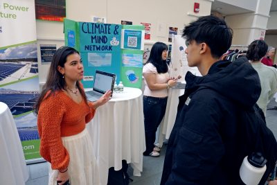 The Green Careers: Engage and Explore event, which allowed students to meet potential employers, network with peers with similar interests, and hear from an alumni panel about careers based on sustainability, was held in Lawrence D. McHugh Hall (MSCHU). Feb. 25, 2025. (Jason Sheldon/UConn Photo)