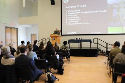 Former IoE director Dr. Michael Willig presenting nominee criteria at the 2023 ELAs