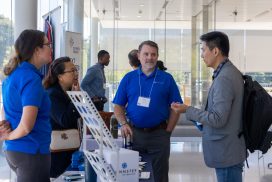 Attendees and vendors of the UConn Tech Showcase mingle in the Innovation Partnership Building on Thursday, Sept. 18, 2025 (Sydney Herdle/UConn Photo)